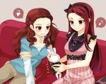  brown_hair curly_hair dress forehead hairband idolmaster idolmaster_cinderella_girls jewelry minase_iori necklace nira_(vira) red_eyes seki_hiromi stuffed_animal stuffed_toy 