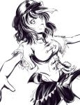  breasts f_kz hat miyako_yoshika monochrome ofuda open_mouth outstretched_arms short_hair simple_background skirt smile solo star touhou white_background zombie_pose 