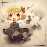  bad_id blonde_hair blush hair_ribbon long_sleeves open_mouth outstretched_arms red_eyes ribbon rumia short_hair solo tepes touhou 