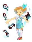  1girl alternate_form child dress kaibashira mii_snowdon pokemon pokemon_(anime) pokemon_(creature) ribbon short_hair simple_background smile tegaki unown 