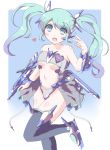  aqua_eyes aqua_hair guunome hatsune_miku looking_at_viewer navel open_mouth solo thigh-highs thighhighs twintails v vocaloid 
