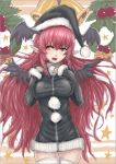  alternate_costume bell demon_wings hat koakuma long_hair long_sleeves open_mouth panzer pointy_ears red_eyes red_hair redhead santa_hat solo star sweater thigh-highs thighhighs touhou wings 