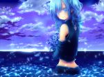  blue blue_eyes blue_hair clouds flower flowers jpeg_artifacts konno_kengo long_hair petals water wet 