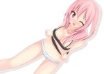  animal_ears blush breasts chimunge cleavage collarbone long_hair open_mouth original panties pink_eyes pink_hair solo striped striped_panties underwear white_background wink 