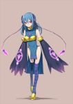  blue_hair demon_girl detached_sleeves erubo horns long_hair original pink_eyes simple_background solo thigh-highs thighhighs wide_sleeves 