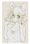  animal_ears bespectacled double_v glasses ishikkoro monochrome mouse_ears nazrin short_hair simple_background sketch smile solo touhou v 