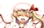  bad_id blonde_hair blush closed_eyes crystal eyes_closed fang flandre_scarlet hat hat_ribbon open_mouth ribbon short_hair side_ponytail solo tepes touhou wings 