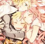  2boys aqua_eyes blonde_hair chidori_(@rom) closed_eyes couple eyes_closed family father_and_son group_hug hug husband_and_wife long_hair mother_and_son multiple_boys namikaze_minato naruto red_hair redhead smile spiked_hair spiky_hair uzumaki_kushina uzumaki_naruto very_long_hair 