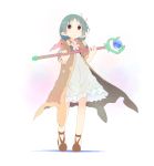  blue_eyes blush brown_eyes cape dress gradient_hair green_hair hoodie kuroba multicolored_hair original pointy_ears short_hair smile solo twintails wand 