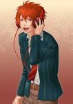  1boy blazer cable headphones ittoki_otoya kiichi_(ca0sf) necktie red_eyes redhead school_uniform short_hair smile uta_no_prince-sama 