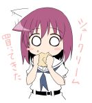  :&gt; blush_stickers chibi eating food food_on_face itamochi miyanaga_teru o_o pink_hair saki short_hair solo translation_request 