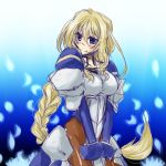  black_legwear blonde_hair blue_eyes blush bodysuit braid breasts female flower gloves kyoukai_senjou_no_horizon long_hair mary_stuart pantyhose petals rei_(reins) rough scar single_braid smile solo 