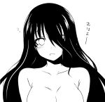  anetai_toyone blush breasts bust cleavage hair_over_one_eye itamochi long_hair monochrome nude saki simple_background solo 