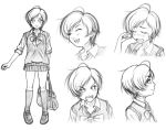  bag bangs character_sheet eileen expressions kneehighs miniskirt monochrome school_uniform short_hair skirt sleeves_rolled_up sweater_vest tal_yuji virtua_fighter virtua_fighter_5 virtua_fighter_5:_final_showdown 