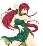  bare_legs bare_shoulders blue_eyes braid chinese_clothes fighting_stance highres hong_meiling ledjoker07 muscle no_hat no_headwear red_hair redhead side_slit simple_background solo touhou twin_braids white_background 