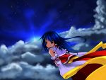  alternate_hair_color blue_hair cloud clouds detached_sleeves flying grey_eyes hair_tubes hakurei_reimu kururunpa long_hair silver_eyes sky smile solo touhou wide_sleeves 