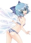  :d arched_back ass back bangs bikini blue_eyes blue_hair blush bow breasts butt_crack cirno flat_chest frilled_bikini frills hair_between_eyes hair_bow head_tilt ice ice_wings kemomo leaning_forward looking_at_viewer looking_back open_mouth outstretched_arms profile ribbon short_hair sideboob simple_background smile solo spread_arms spread_legs standing striped striped_bikini striped_swimsuit swimsuit touhou transparent white_background wings 