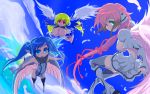 astraea blonde_hair blue_eyes blue_hair breasts cleavage collar ikaros indee large_breasts long_hair multiple_girls nymph_(sora_no_otoshimono) red_eyes sora_no_otoshimono thigh-highs thighhighs twintails wings 