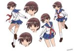  brown_hair character_sheet expressions miniskirt miyanaga_saki pleated_skirt red_eyes running saki school_uniform serafuku short_hair skirt smile socks solo tears 