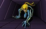  blonde_hair bodysuit crawling darkness gun long_hair metroid metroid_zero_mission nintendo official_art ponytail samus_aran vector vector_trace wallpaper weapon zero_suit 