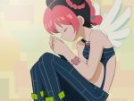  1girl black_hair braid cardcaptor_sakura double_bun jojo_no_kimyou_na_bouken kuujou_jolyne midriff morphin_e multicolored_hair parody redhead style_parody two-tone_hair wings 