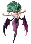1girl anime_coloring armpits artist_request bare_shoulders bat_wings boots breasts bridal_gauntlets capcom cleavage collarbone demon_girl elbow_gloves floating_hair full_body gloves green_eyes green_hair head_wings large_breasts leotard long_hair looking_away morrigan_aensland off-shoulder_leotard off_shoulder official_art outstretched_arms pantyhose print_pantyhose project_x_zone purple_legwear purple_pantyhose simple_background solo spread_arms standing_on_one_leg succubus vampire_(game) white_background wings