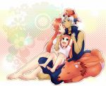 animal_ears arf barefoot blue_eyes blush closed_eyes collar dog dog_ears eyes_closed facial_mark fang flower forehead_mark frown long_hair lyrical_nanoha mahou_shoujo_lyrical_nanoha mahou_shoujo_lyrical_nanoha_a&#039;s mahou_shoujo_lyrical_nanoha_a's mahou_shoujo_lyrical_nanoha_strikers multiple_persona on_head open_mouth orange_hair red_eyes shorts silver_hair sitting smile tail tmntlovemaou young zafira 