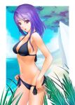  beach bikini bikini_pull breasts mishima_yoshikatsu navel original parted_lips purple_eyes purple_hair short_hair side-tie_bikini sideboob swimsuit violet_eyes 