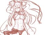  abs arms_up breasts cape criss-cross_halter halter_top halterneck highres large_breasts long_hair monochrome pan!ies panties queen&#039;s_blade queen's_blade risty sketch solo under_boob underboob underwear wrist_cuffs 