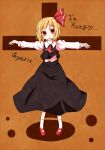  ascot cross english hair_ribbon highres kuromari_(runia) long_sleeves open_mouth outstretched_arms puffy_sleeves red_eyes ribbon rumia short_hair solo touhou 