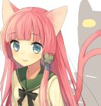  animal_ears bad_id blue_eyes bust cat_ears cat_tail cocona_ichijo collarbone cropped fang hair_ornament long_hair midorikawa_you multiple_tails original pink_hair solo speech_bubble tail 