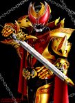  belt chain chains character_name kamen_rider kamen_rider_kiva kamen_rider_kiva_(series) kivat-bat_iii male maru_(pixiv587569) mask solo sword title_drop weapon 