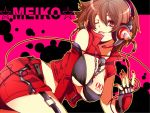 74x breasts brown_eyes brown_hair cleavage headphones headset jewelry looking_at_viewer meiko necklace short_hair skirt smile solo vocaloid wink 