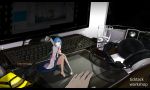  bad_id blue_hair blush computer glasses hands headphones hinanawi_tenshi long_hair minigirl nico_nico_douga pen screen short_hair sitting smile solo tablet tetsuro tetsurou_(fe+) touhou 