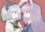  aenobas commentary commentary_request eye_contact hammer_(sunset_beach) konpaku_youmu long_hair looking_at_another multiple_girls open_mouth reisen_udongein_inaba short_hair sweatdrop touhou 