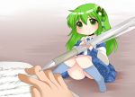  aenobas green_eyes green_hair hammer_(sunset_beach) kochiya_sanae long_hair minigirl oversized_object touhou 