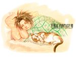  blanket brown_hair cat final_fantasy final_fantasy_vii onose1213 sleeping solo zack_fair 
