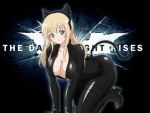  all_fours an-bl animal_ears batman_(series) blonde_hair blue_eyes bodysuit bow breasts cat_ears catwoman_(cosplay) cleavage dc_comics fake_animal_ears hair_bow high_heels large_breasts looking_at_viewer shoes smile solo toshinou_kyouko yuru_yuri 