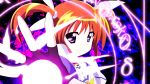  brown_hair fingerless_gloves gloves hair_ribbon lyrical_nanoha magic_circle mahou_shoujo_lyrical_nanoha mahou_shoujo_lyrical_nanoha_the_movie_1st purple_eyes ribbon rinon short_twintails smile solo takamachi_nanoha twintails violet_eyes 