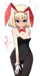  alice_margatroid animal_ears blonde_hair blue_eyes blush bowtie breasts bunny_ears bunnysuit cleavage detached_collar embarrassed fake_animal_ears gloves leotard pantyhose rabbit_ears rumia shamo_(koumakantv) shy simple_background solo tears touhou translated translation_request white_background white_gloves wrist_cuffs 