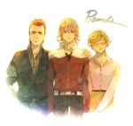  barnaby_brooks_sr blonde_hair brown_hair cardigan earrings emily_brooks family glasses hand_on_shoulder jacket jewelry red_jacket short_hair tamaccolo tiger_&amp;_bunny time_paradox 