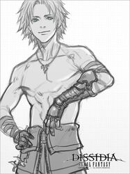  1boy blue_eyes dissidia_final_fantasy final_fantasy final_fantasy_x gauntlets onose1213 shirtless short_hair solo spot_color tidus 