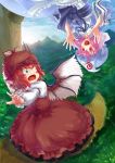  animal_ears bird_wings blush dress forest green_eyes hat japanese_clothes kumo_ryuun long_sleeves mountain multiple_girls mystia_lorelei nature obi open_mouth pink_eyes pink_hair red_eyes ribbon saigyouji_yuyuko short_hair sun surprised touhou tree triangular_headpiece wide_sleeves wings 