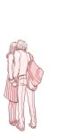  1girl backpack bag female highres kamen_rider kamen_rider_fourze_(series) kiss long_hair male nozama_tomoko pantyhose sakuta_ryuusei school_uniform skirt yoshizuna 