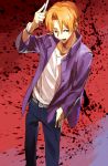  black_eyes doraiga-rei fate/zero fate_(series) jacket orange_hair purple_jacket scalpel solo uryuu_ryuunosuke 