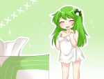  aenobas breasts closed_eyes eyes_closed green_hair hammer_(sunset_beach) kochiya_sanae long_hair minigirl open_mouth smile tissue tissue_box touhou 