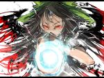  arm_cannon black_hair bow bust frea hair_bow letterboxed long_hair looking_at_viewer red_eyes reiuji_utsuho solo touhou weapon wings 