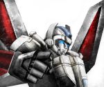  autobot clenched_hand damaged head highres jetfire kagami_rei mecha oldschool realistic robot science_fiction transformers 