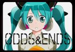  bad_id dusk_(yuna2439) face green_eyes green_hair hatsune_miku odds_&amp;_ends_(vocaloid) open_mouth project_diva_f solo title_drop twintails vocaloid 