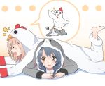  animal_costume bird blonde_hair blue_hair braid brown_eyes bunny bunny_costume chicken chicken_costume closed_eyes eyes_closed furutani_himawari hair_ornament hairclip lying multiple_girls on_stomach oomuro_sakurako open_mouth pajamas pinned rabbit segami speech_bubble sweatdrop twin_braids x_x yuru_yuri 